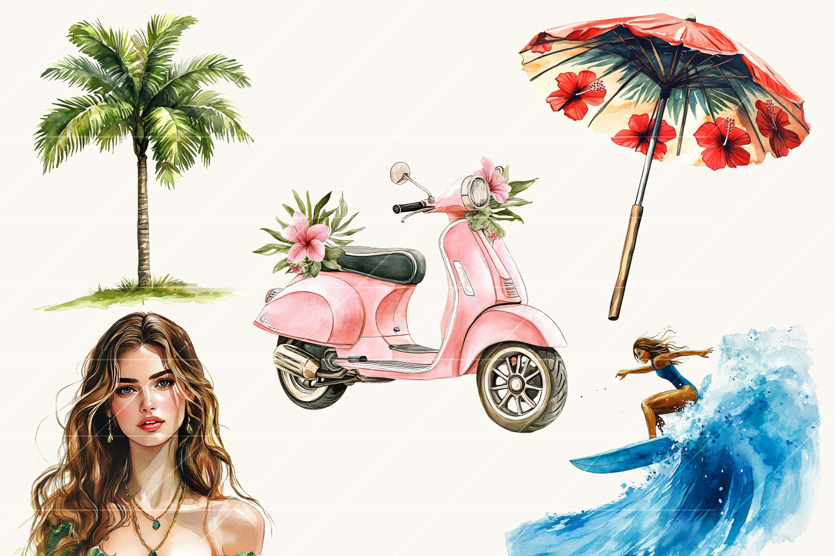 Watercolor Summer Hawaii Clipart, a Person Illustration by BusyDaydesign (Photo 6 of 9)