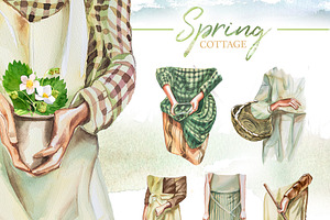 Watercolor Spring Cottage Clipart