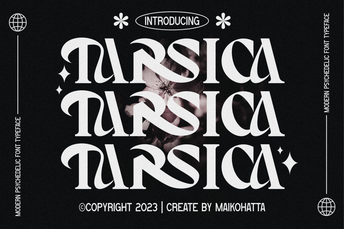Tarsica - Modern Psychedelic Font, a Serif Font by MaikoHatta (Photo 1 of 9)
