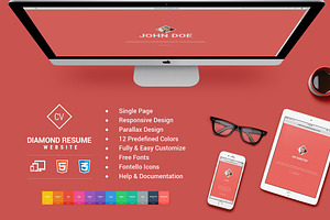 Responsive HTML5 Diamond Resume CV