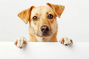 Beautiful labrador dog with empty white banner for text, an Animal Photo by AlyaAnd