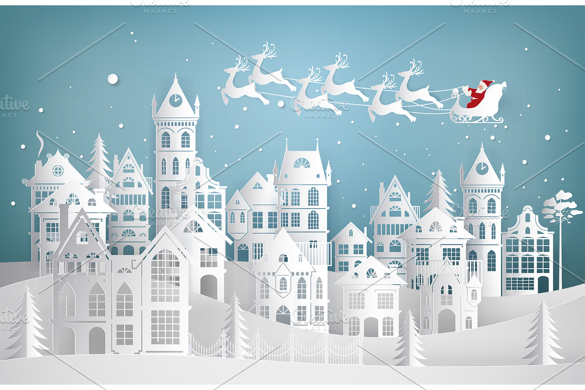 Santa Claus coming to city paper art, a Decorative Illustration by Yayasya