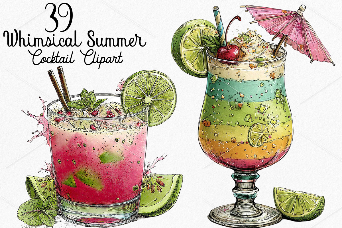 Whimsical Summer Cocktail Clipart, a Seasonal Illustration by Canvas Craft (Photo 1 of 7)