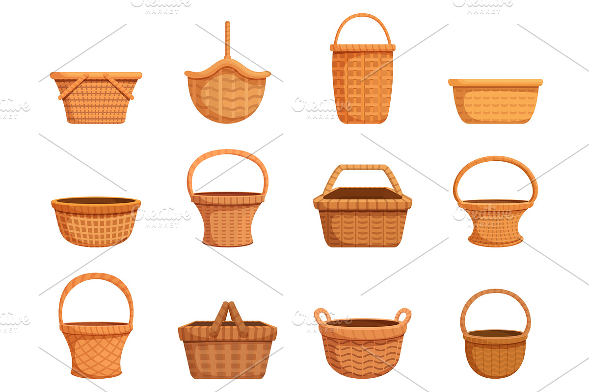 Basket clipart. Rural wicker baskets, an Illustration by Valerie Bodnar