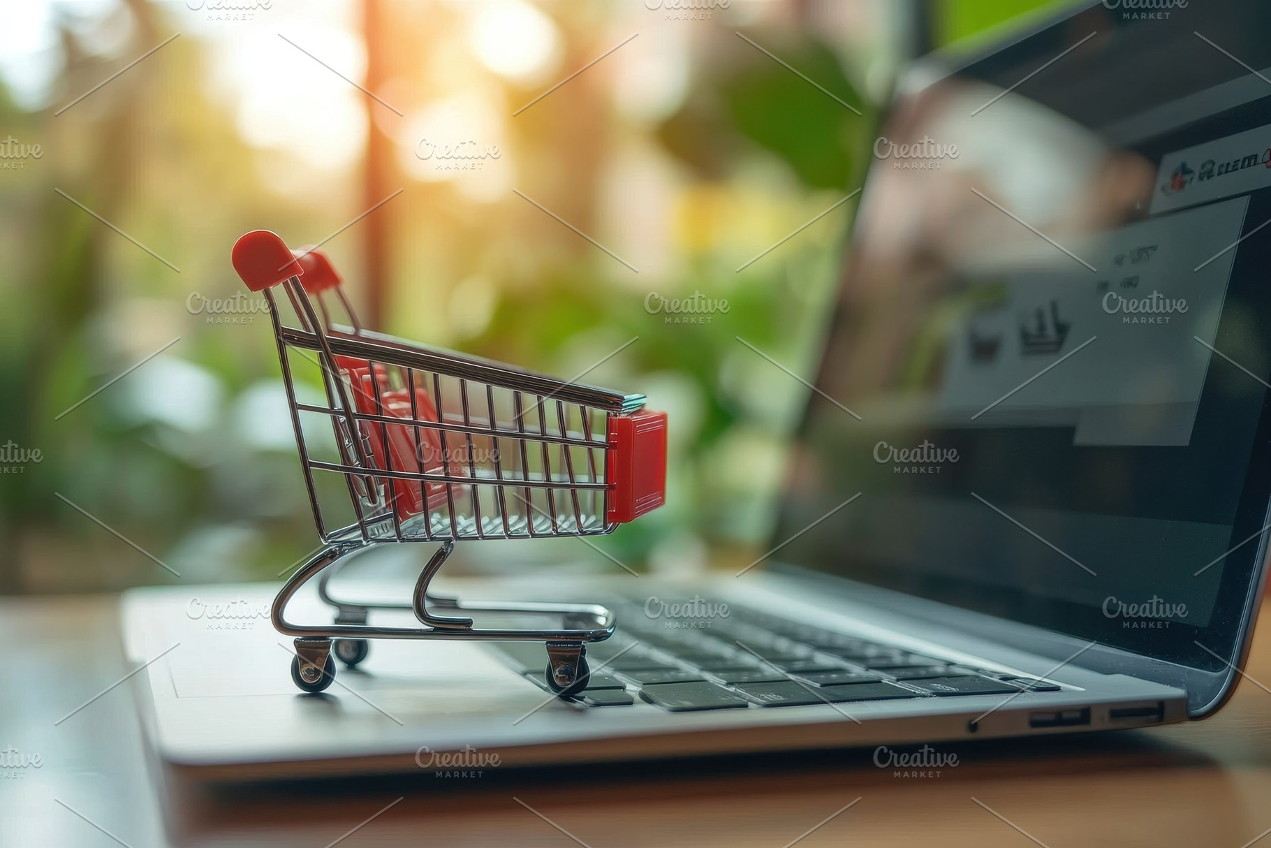 Online shopping with miniature cart, a Photo by Pavel_design