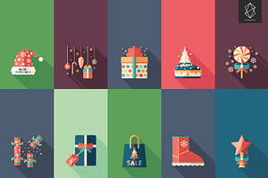 Christmas Time Flat Square Icon Set