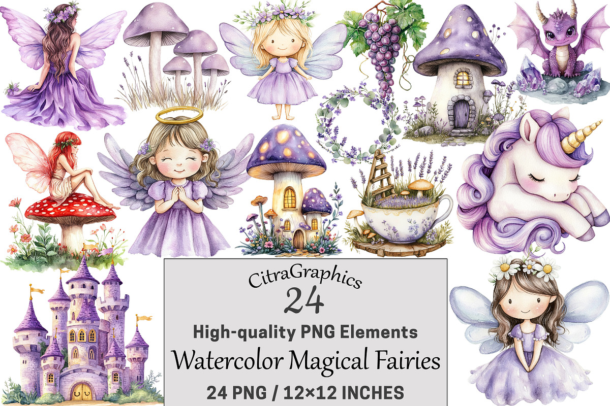 Watercolor Magical Fairies Clipart, a Seasonal Illustration by CitraGraphics (Photo 1 of 5)