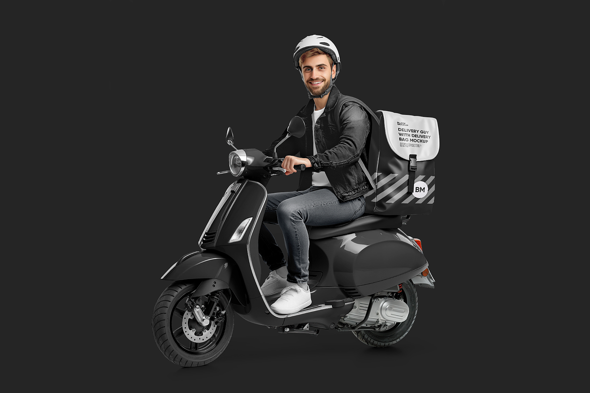 Delivery guy on scooter Mockup, an Advertising Mockup by BlackMockup (Photo 9 of 12)