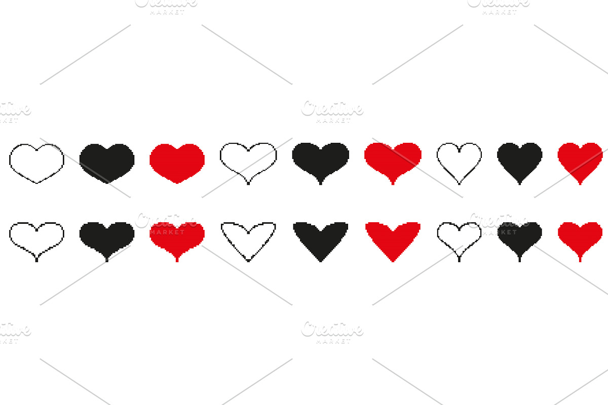 Heart Shapes Pixelated Icon Set, an Object Illustration by Vector Creator