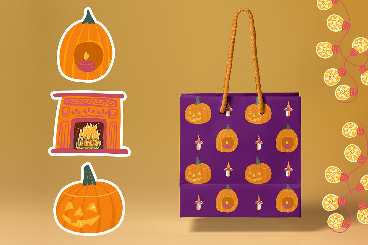 Halloween light clipart & patterns, a Seasonal Illustration by Carpet Tapete Pretzel (Photo 2 of 14)