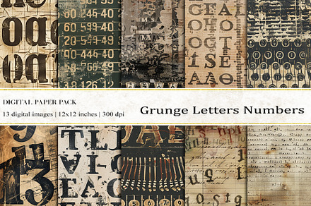Grunge Letters Number Digital Papers, a Background Graphic by BonaDesigns