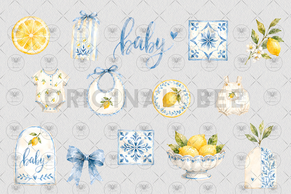 Lemon Baby Shower Clipart, a Decorative Illustration by BigCakeBee (Photo 3 of 4)