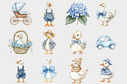 Watercolor Blue Silly Goose Clipart, a Seasonal Illustration by Design Market (Thumbnail 2 of 4)