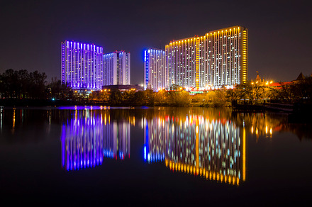 Night city. Izmailovo Hotel in Moscow, Russia