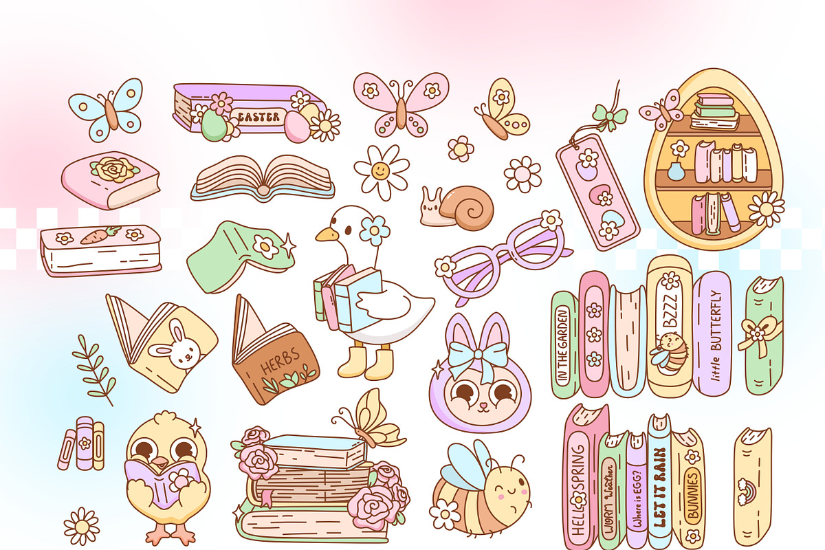 Spring Bookish Clipart Bundle, a Seasonal Illustration by Huxmay (Photo 4 of 7)