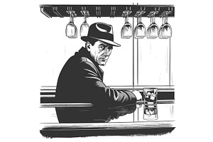 Lone Wolf at the Bar Noir vector, a Person Illustration by AlexArt