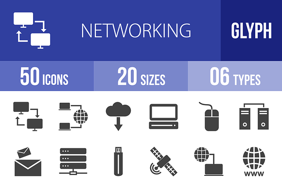 50 Networking Glyph Icons