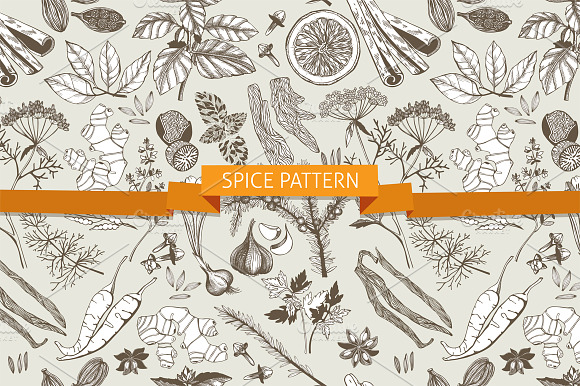 Spices - vector seamless patterns preview 4