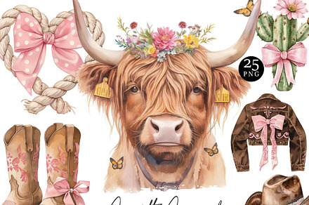 Watercolor Coquette Cowgirl Clipart, a Decorative Illustration by Design Scotch