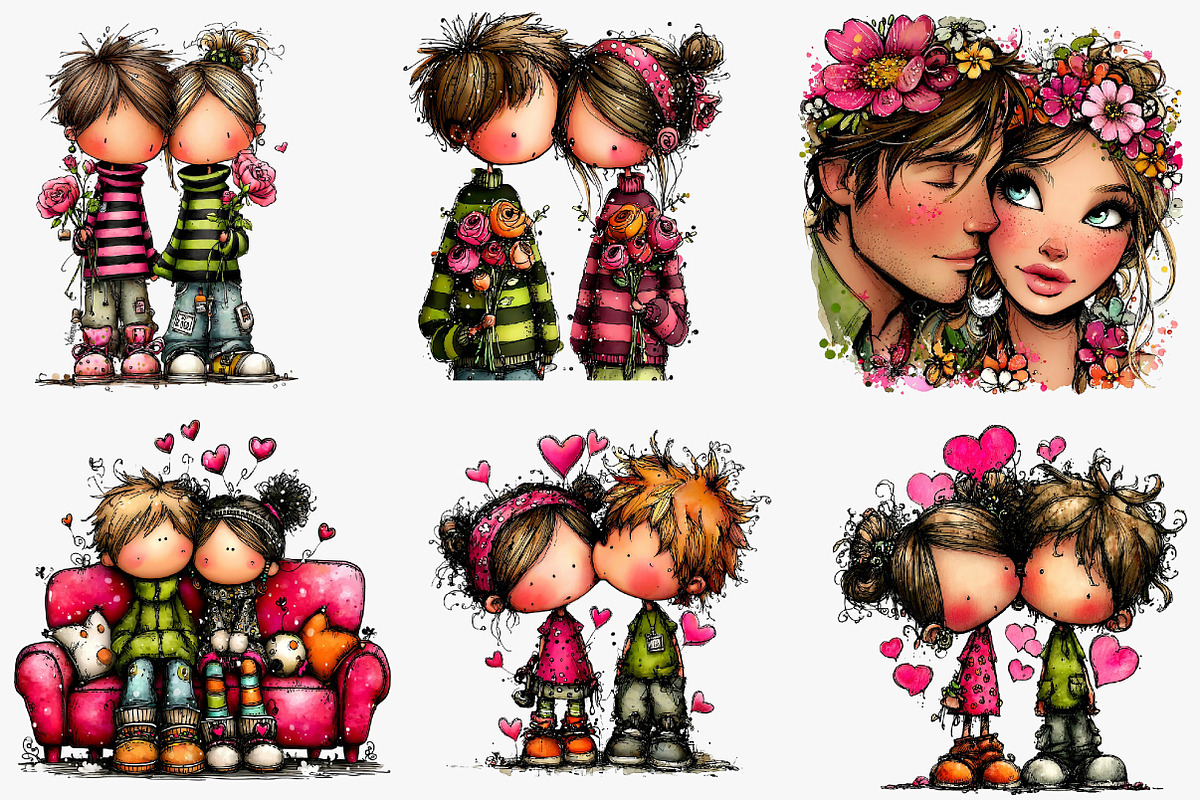 watercolor-valentine couple clipart, an Illustration by CreationArt (Photo 3 of 5)