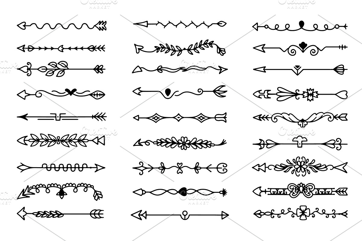 Doodle tribal arrows dividers, an Illustration by Valerie Bodnar