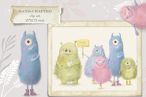 Cute Fluffy Monsters clipart, a Seasonal Illustration by AlenaVlasko stock Market