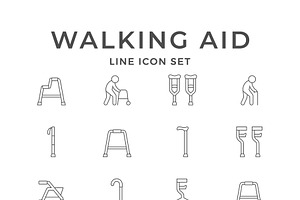 Set line icons of walking aid, an Outline Icon by motorama