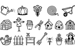 Hand Drawn Gardening Tools Set, an Illustration by designvectx