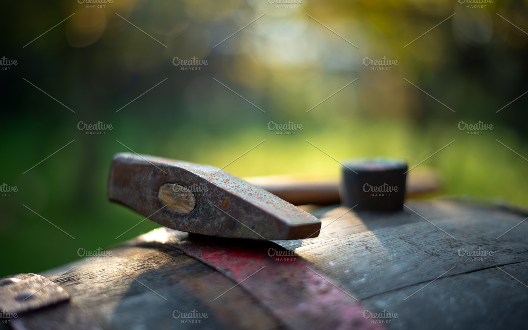 Winemaking hammer on the barrel in the vineyard, an Industrial Photo by Mark Borbely