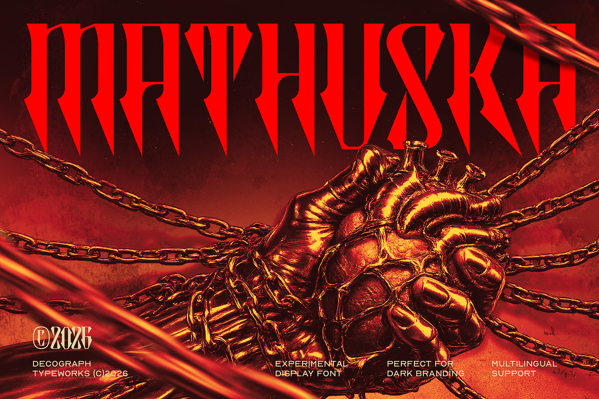 Mathuska – Experimental Gothic Font, a Blackletter Font by decographstud (Photo 1 of 7)