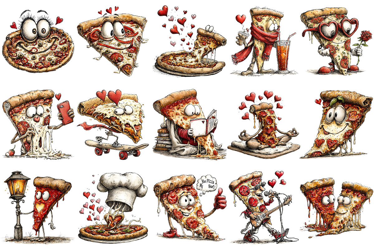 Quirky Valentine's Pizza Clipart, an Illustration by OK Design (Photo 2 of 6)
