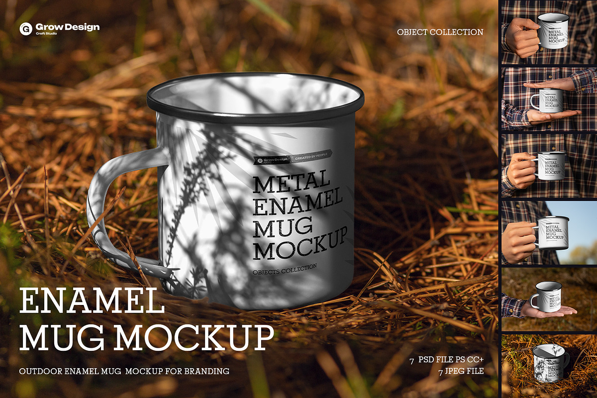 Mockup of Enamel Mug in the Hand, a Cups & Container Mockup by Grow Design Craft Studio (Photo 1 of 6)