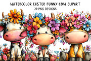 Watercolor Easter Funny Cow Clipart, an Illustration by Daily.Designs (Thumbnail 1 of 7)