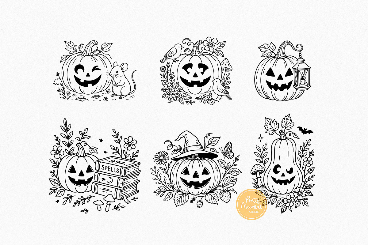 Cottagecore Halloween Pumpkin Bundle, a Seasonal Illustration by Pretty Meerkat (Photo 5 of 6)