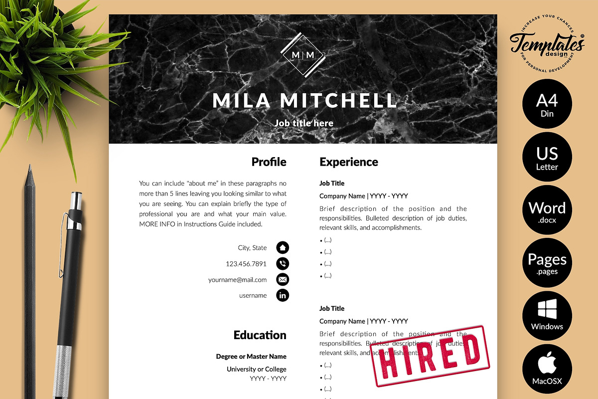 Modern Resume Design / CV - Mila, a Resume Template by Templates Design Co. (Photo 1 of 17)