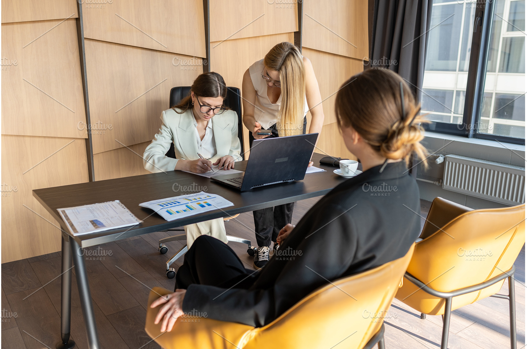 Business team of women discussing, a Business Photo by undrey