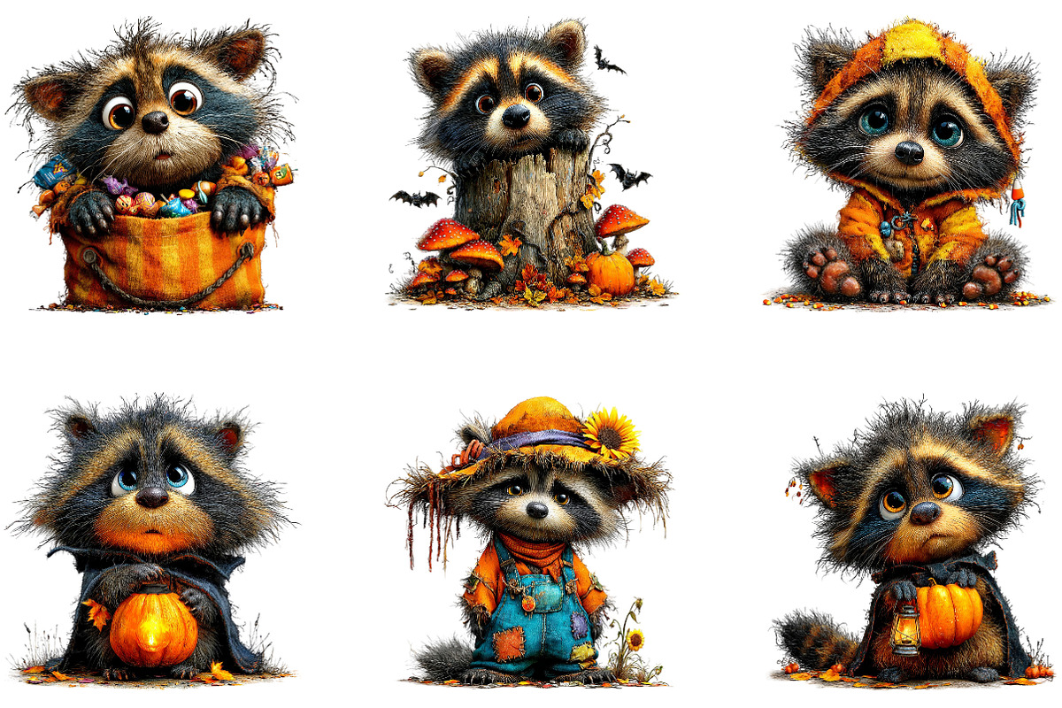 Halloween Raccoon Clipart Bundle, a Seasonal Illustration by CreationArt (Photo 4 of 5)