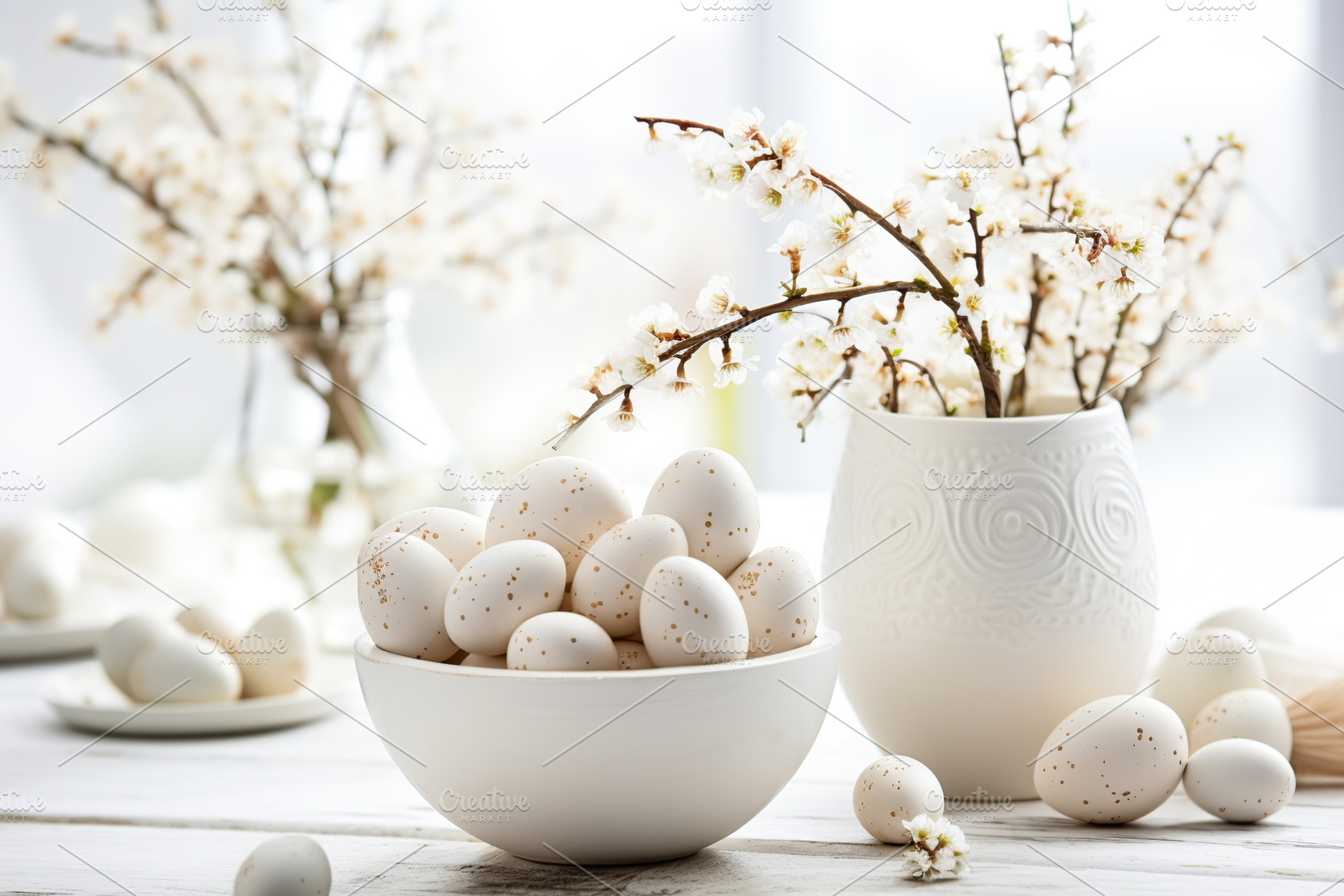 Easter eggs with flowers on wooden table, a Holiday Photo by AlyaAnd