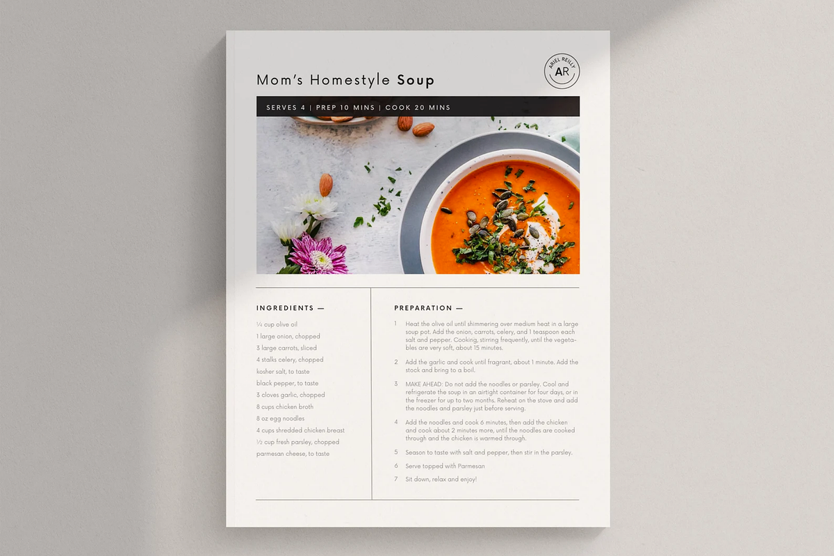 Minimal Recipe Template Canva, a Stationery Template by frommakertomaker (Photo 1 of 7)