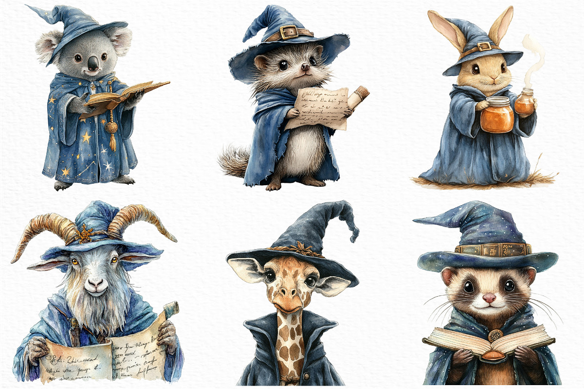 Halloween Wizard Animal Clipart, an Illustration by Craft Nest (Photo 2 of 6)