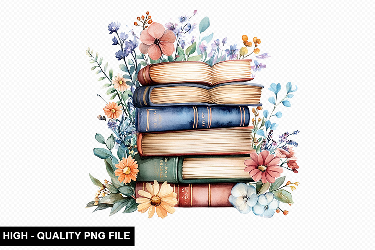 Watercolor Floral Book Clipart, an Illustration by crative8112 (Photo 2 of 10)