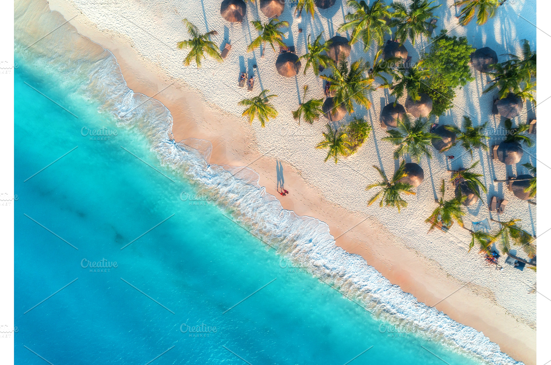 Aerial view of umbrellas, palms on, a Nature Photo by den-belitsky