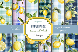 Lemons with Plaid Seamless Pattern