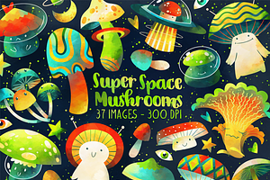 Watercolor Super Space Mushrooms Set