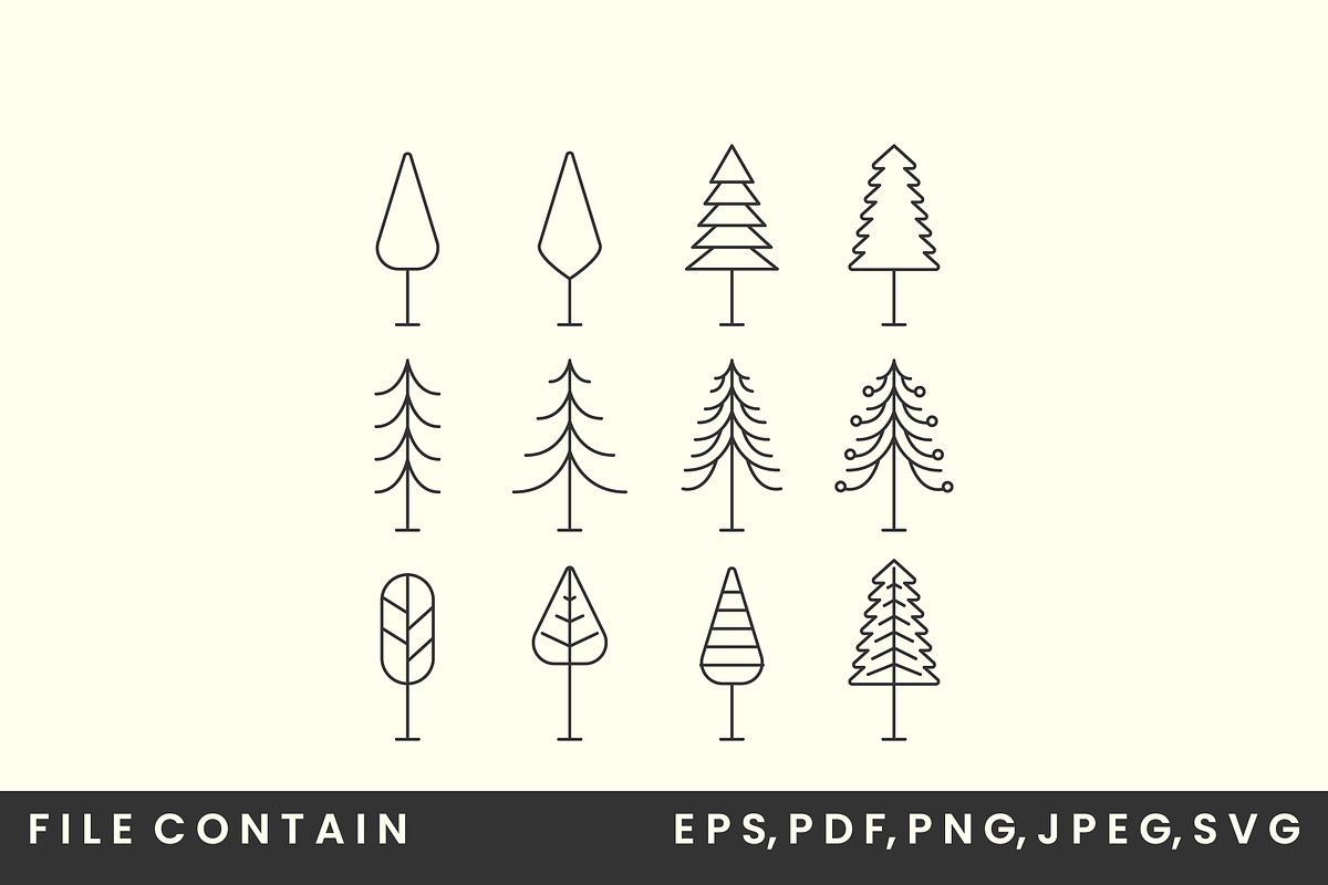 set pine line art logo vector, an Outline Icon by SD 22