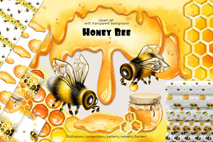 Honey Bee & Wildflowers graphics set, an Illustration by PinskaDrawCute