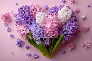 Hyacinth Heart Bouquet Pink Purple W, a Photo by Pixeness Studio