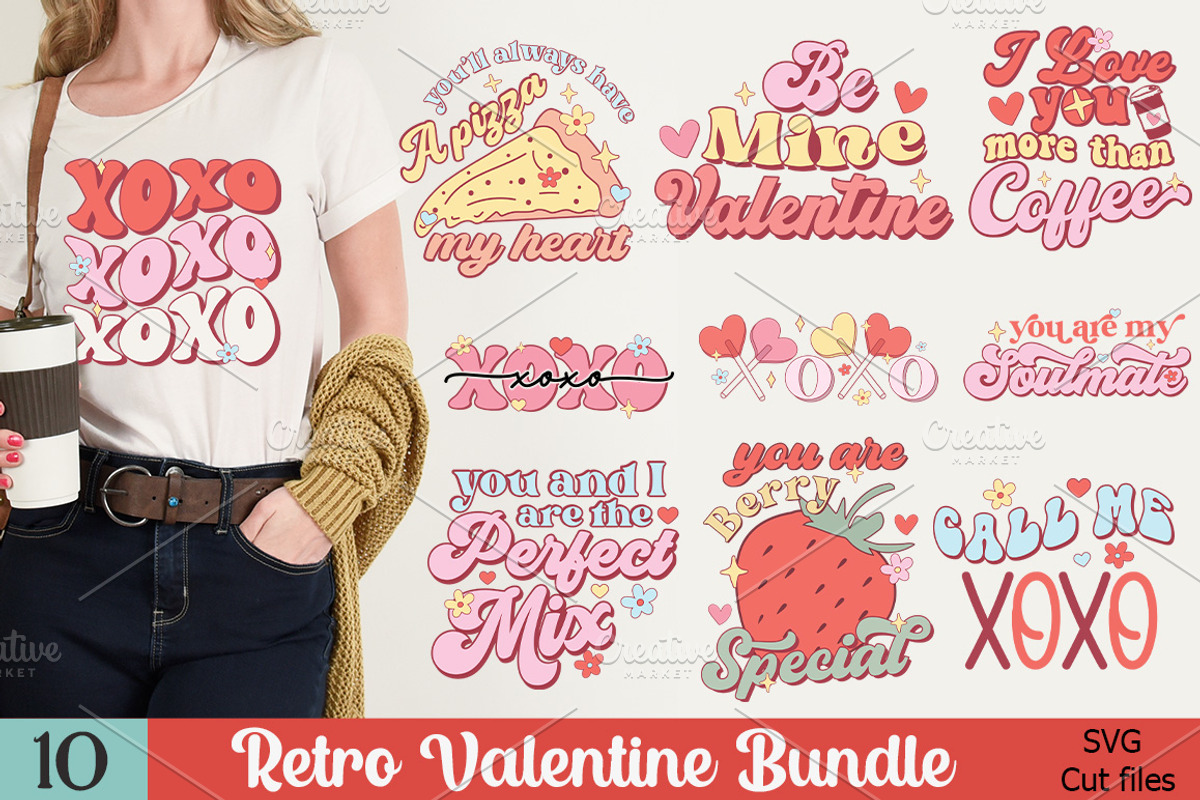 Retro Valentines Day Quotes SVG Bund, a Pattern Graphic by Etcify (Photo 1 of 5)