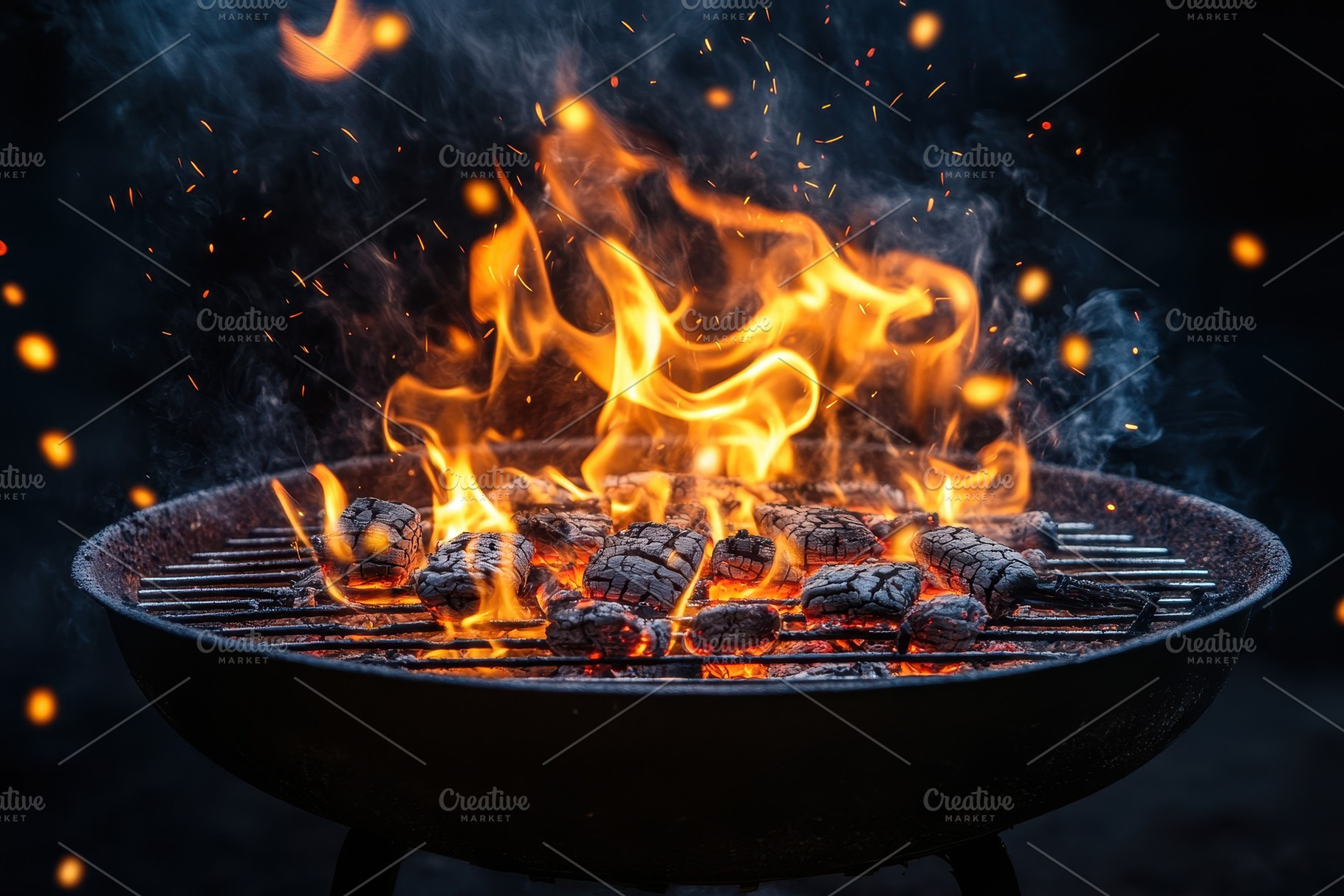 Portable barbecue grill burning, a Photo by Pavel_design
