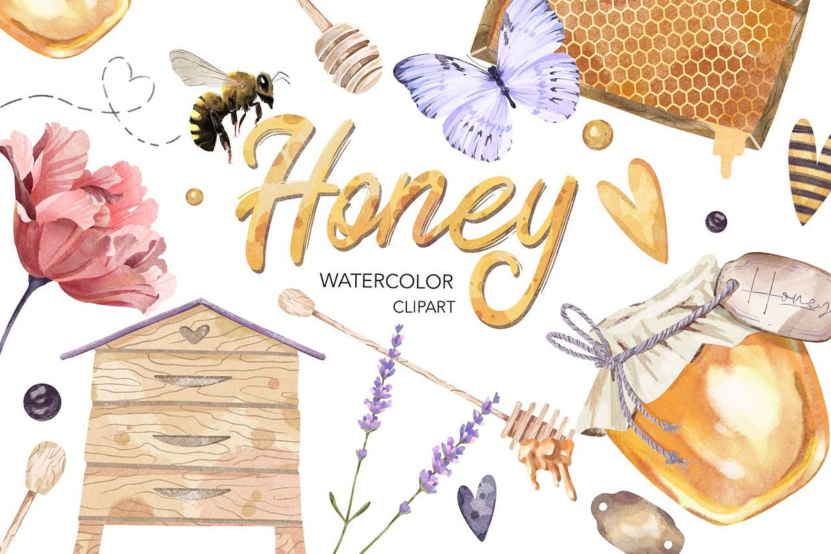 Watercolor Honey Clipart. Bee., a Food Illustration by NKTKNS (Photo 1 of 8)